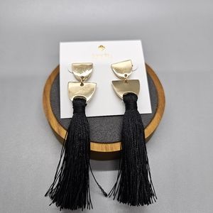 Landry Gold Black Tassel Earrings